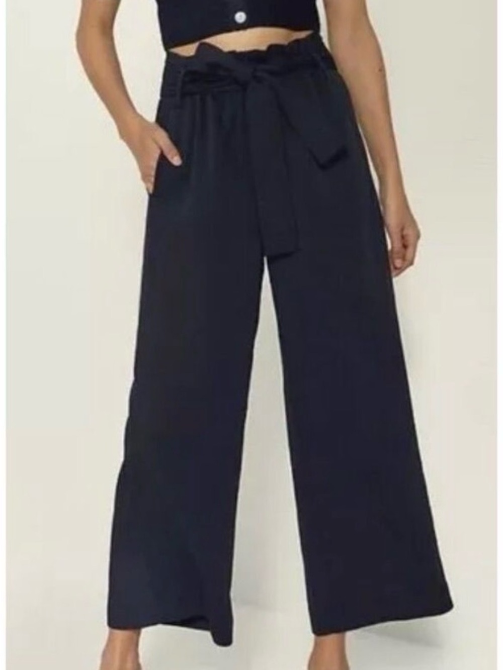Aritzia Wilfred Paperbag Pant Cropped, Wide-leg Trousers Black - Size 10